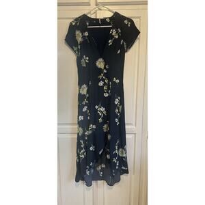 Free People Floral Lost In You Button Down Hi Low Midi Dress Size XS Navy Blue